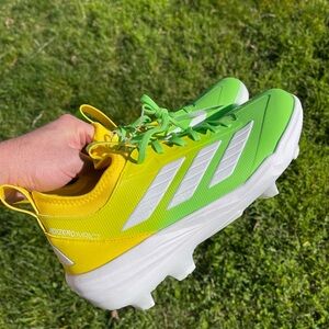 Size 10.5 Men’s Adidas Adizero Baseball cleats Sour Patch Candy Green Yellow New
